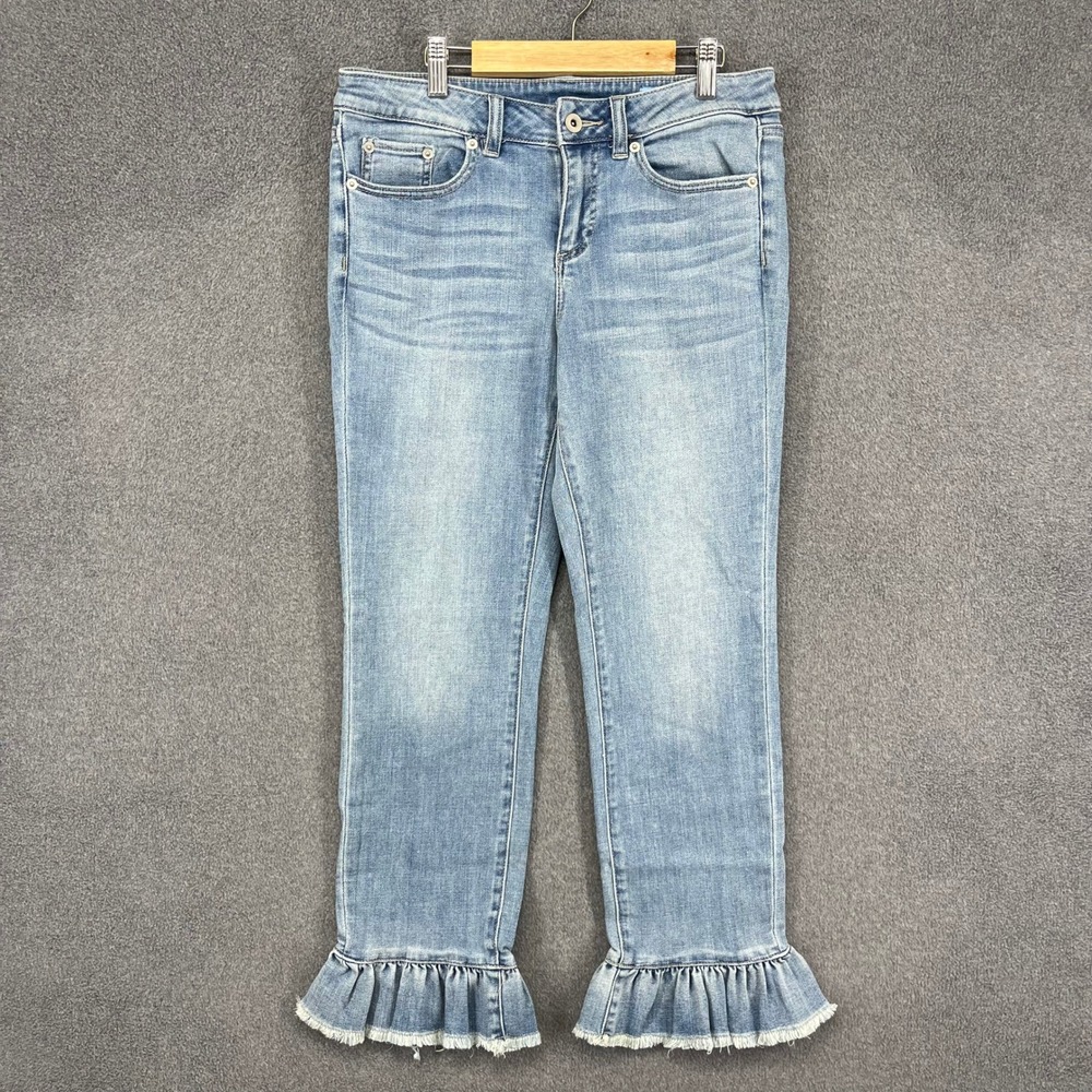 CeCe Womens Ruffle Hem‎ Straight Leg Jeans Light Wash Blue Size 28/6 RN 51323